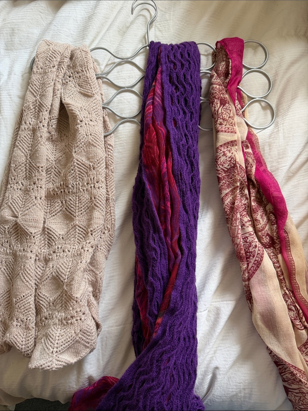 American Eagle Outfitters Cream, Purple & Pink Knit and Printed Scarves- infinit
